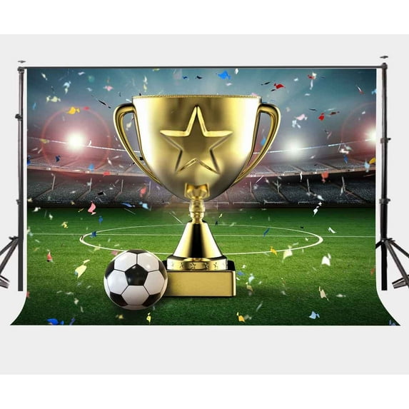 GreenDecor 7x5ft Football Game World Cup Backdrop Green Football Field for Sports Stage Photography Background Photo Booth Props Soccer