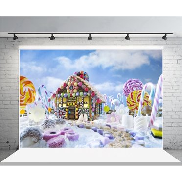 BINQOO 10x8ft Xmas Gingerbread Candy House Backdrop Stacked Christmas Tree Snowflakes Red Background Warm Winter Kids Party Photo Studio Booth