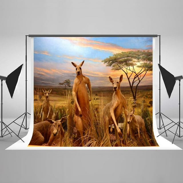 GreenDecor 7x5ft Golden Style Frame Lovely Kangaroo Children Baby Photo Shooting Backdrop Photography Background Studio Props