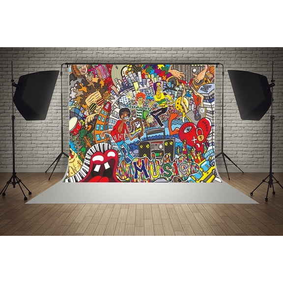GreenDecor 7x5ft Graffiti 90s Hip Hop Music Street Art Party Decorations Photography Backdrop Photo Booth Background