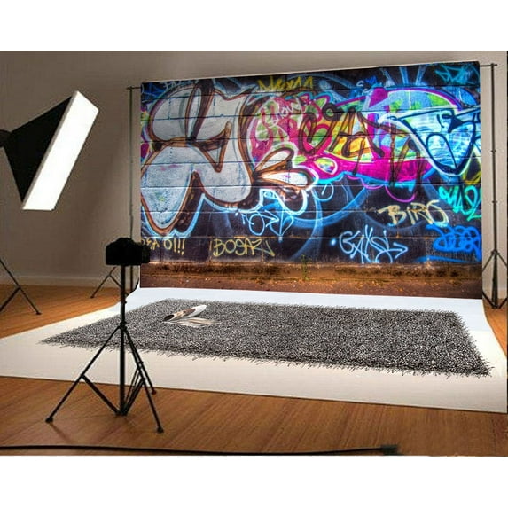 GreenDecor 7x5ft Graffiti Backdrop Colorful Hand Painted Mural Painting on Brick Wall Artistic Wallpaper Grunge Photography Background Kids Adults Party Photo Studio Props