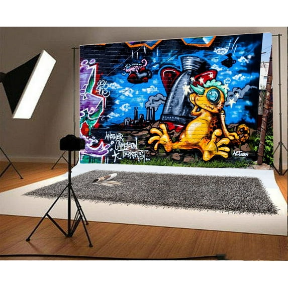 GreenDecor 7x5ft Graffiti Backdrop Hand Painted Artistic Wallpaper Rustic Grunge Background Photography Backdrops Baby Kids Adults Photo Studio Props