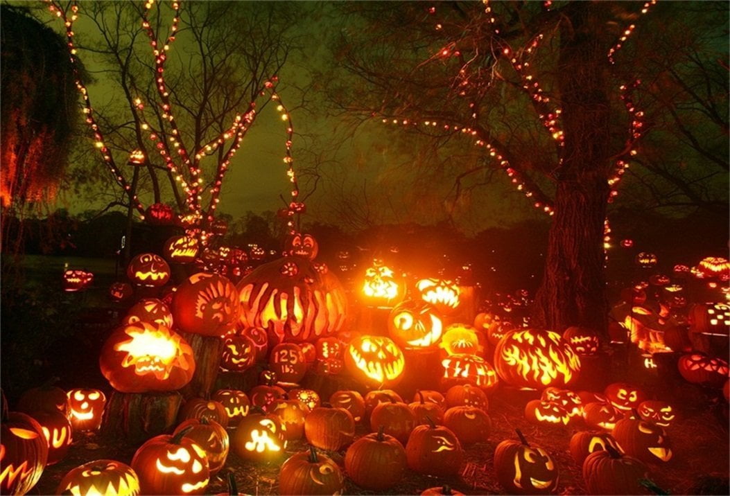 GreenDecor 7x5ft Halloween Backdrop Scary Grimace Pumpkins Photography
