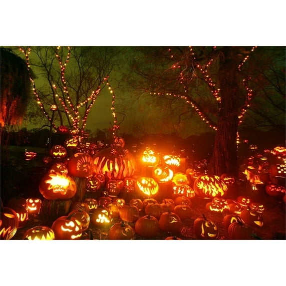 GreenDecor 7x5ft Halloween Backdrop Scary Grimace Pumpkins Photography Background Jack-o-lanterns Kid Child Artistic Portrait Party Decor Photo Shoot Studio Props Video Drop Drape