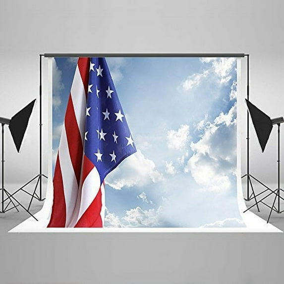 GreenDecor 7x5ft Independence Day Photography Backdrops Backgrounds American Flag in Blue Sky Backgrounds for Photos Studio Props
