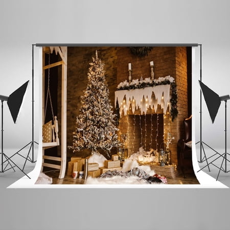 GreenDecor 7x5ft Indoor Christmas Scene Snow Photo Booth Background Photography Props