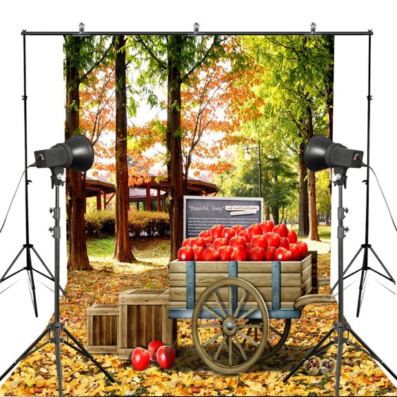 GreenDecor 7x5ft Natural Autumn Fairy Tale Forest Background Apple in Trolley Photography Backdrop