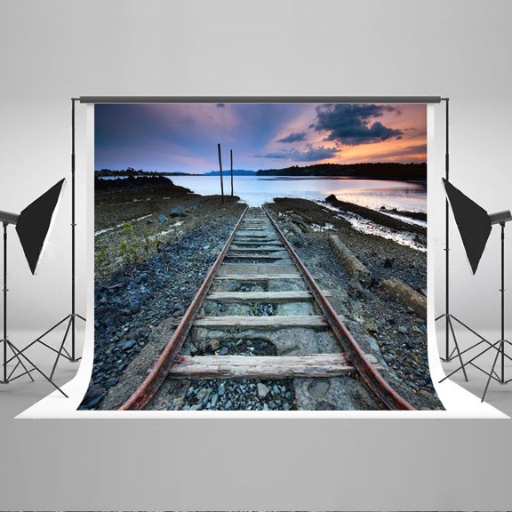 GreenDecor 7x5ft Natural Scenery Photography Backdrop Railway Train Photo Background Sunset Digital Printed Backdrops for Photographers