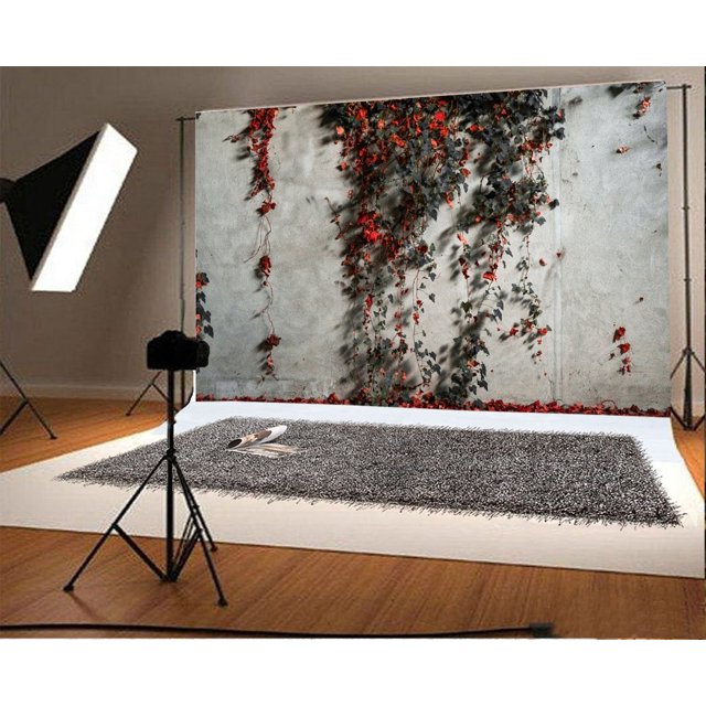GreenDecor 7x5ft Nature Countyard Backdrop Green Leaves Vine Rustic Grey Concrete Wall Abstract Wallpaper Photography Background Kids Adults Photo Studio Props