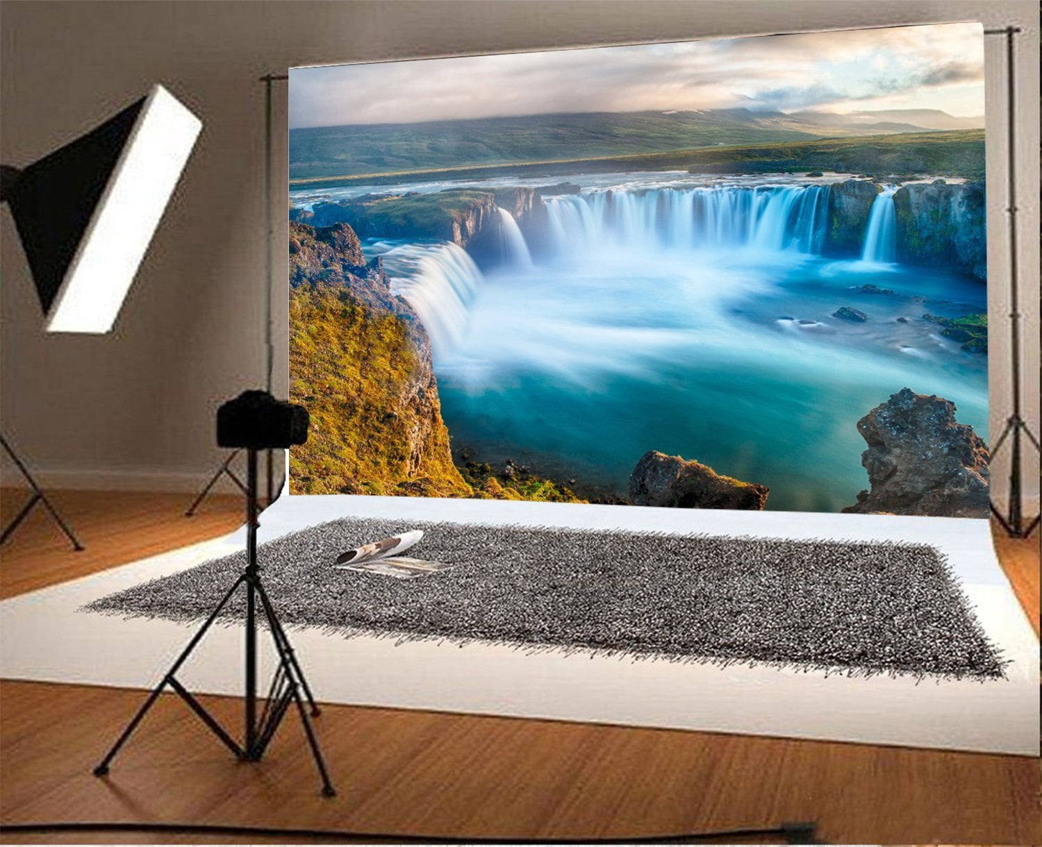 GreenDecor 7x5ft Nature Landscape Backdrop Waterfall Rock Cliff Green ...