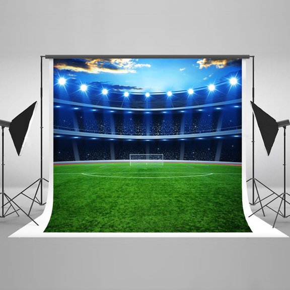GreenDecor 7x5ft Night Football Field Backdrops Photo Booth Props Grass Soccer Background Photo Studio Soccer