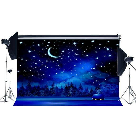 GreenDecor 7x5ft Photography Backdrop Merry Christmas Bokeh Shining Star Moon Night Rustic Forest Shabby House Xmas Backdrops for Baby Kids Adults Happy New Year Background Photo Studio Props