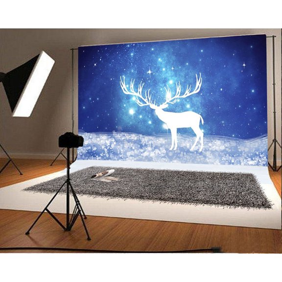 GreenDecor 7x5ft Photography Background Bokeh Gliter Dots Halos Dreamlike Stars Shiny Sky Dicrocerus Elk Mysterious Scene Backdrops Children Adults Portraits Shooting Video Studio Props