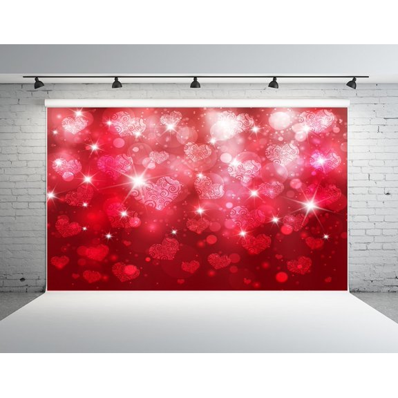 GreenDecor 7x5ft Red Valentine's Day Backdrops for Photography Heart Glitter Background Photo Studio Props
