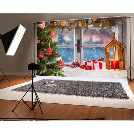GreenDecor 7x5ft Snow Christmas Photography Backdrops Wood Window Party Photo Booth prop Backgrounds Kids