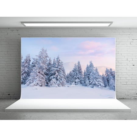 GreenDecor 7x5ft Snow Pine Winter Backdrop for Pictures Cloud Backdrop Wedding Background Photo Booth