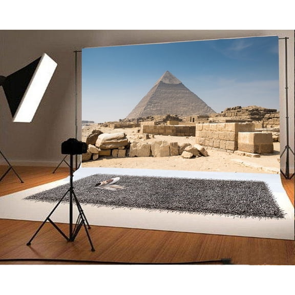GreenDecor 7x5ft Sphinx Backdrop Ancient Egyptian Pyramids Blue Sky White Cloud Nature Landscape Travel Photography Background Kids Adults Photo Studio Props