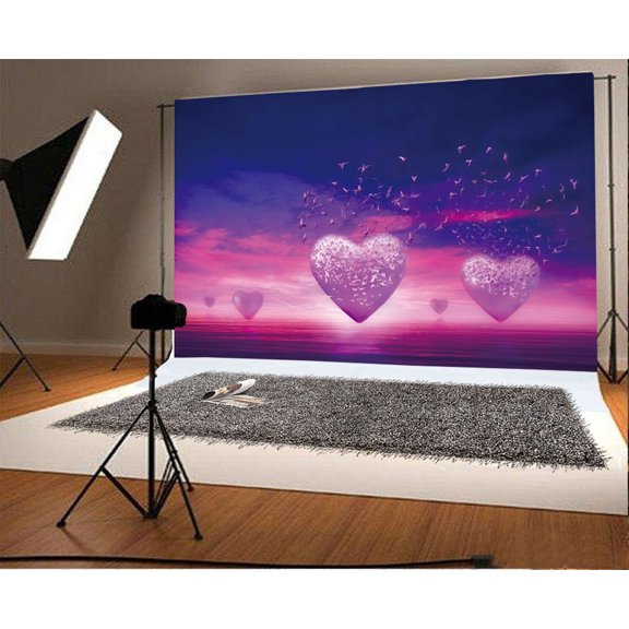GreenDecor 7x5ft Valentine's Day Backdrop Hearts Blue Sky Colorful Cloud Nature Creative Wallpaper Photography Background Girls Princess Photo Studio Props