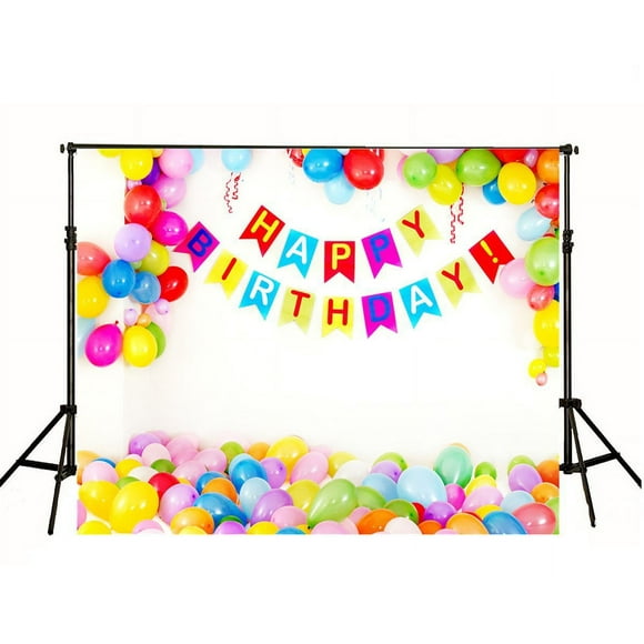 GreenDecor 7x5ft White Wall Photography Backdrops Colorful Balloon Arch Background for Birthday Studio Photo Props