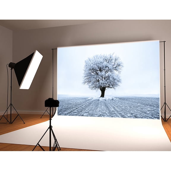 GreenDecor 7x5ft Winter Snow Frozen Photography Backdrop White Retro Tree Scenery Background prop Photo Studio Backdrop