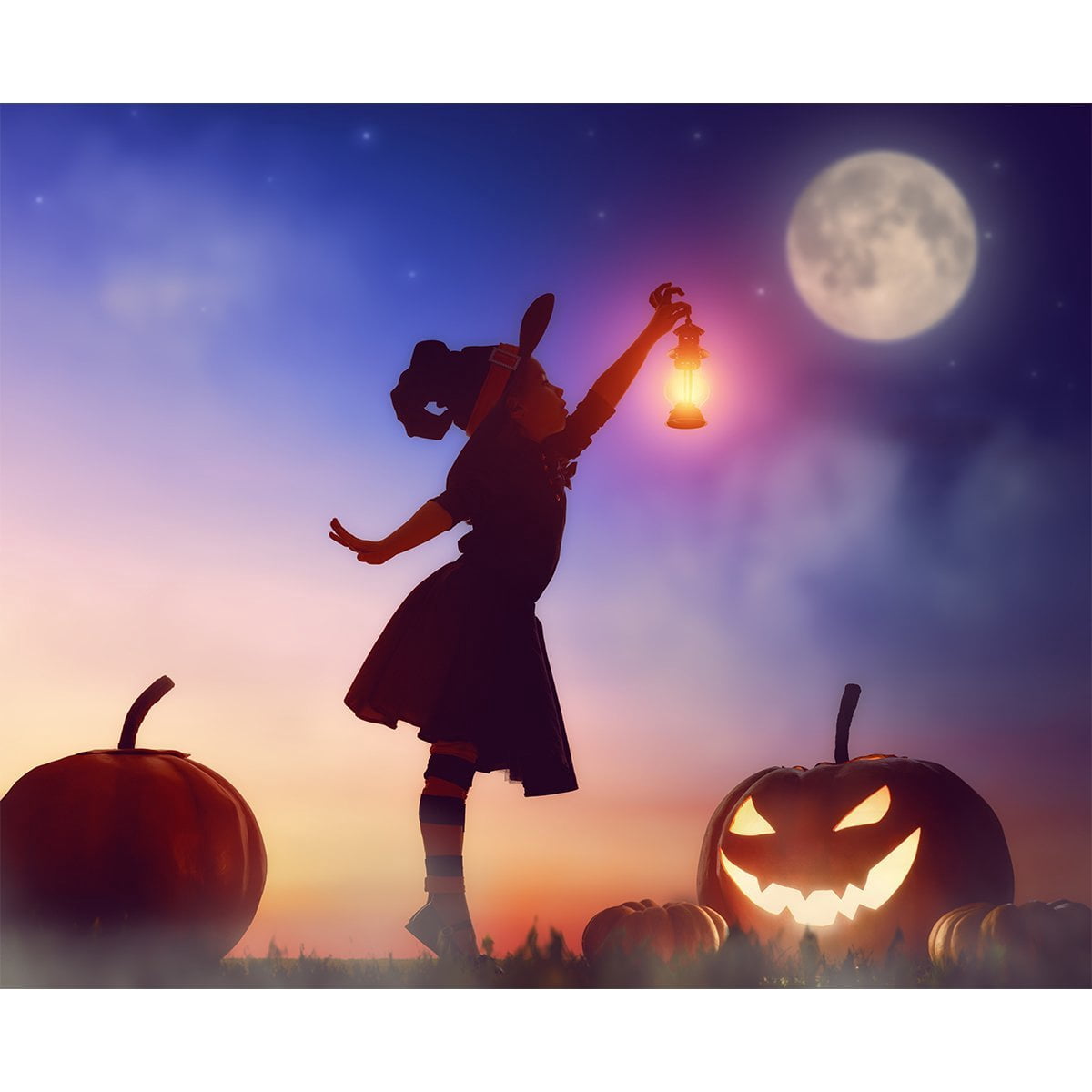 Halloween Round Backdrop | 7.2ft Full Moon & Haunted Castle Scene | Photo Booth & Party Decor