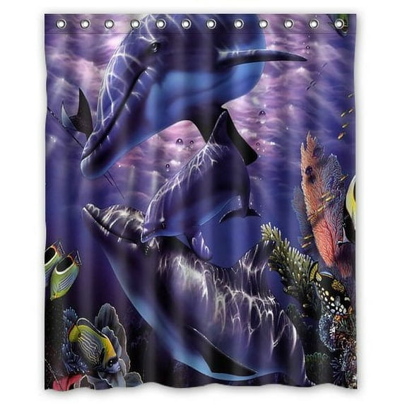 GreenDecor Abstract Beautiful Ocean Animal Dolphins Waterproof Shower Curtain Set with Hooks Bathroom Accessories Size 60x72 inches