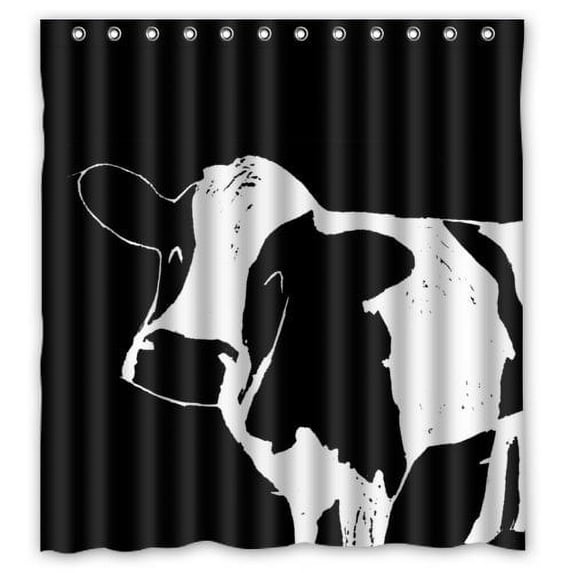 GreenDecor Abstract Black And White Milk Cow Art Funny Animal Waterproof Shower Curtain Set with Hooks Bathroom Accessories Size 66x72 inches