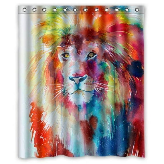 GreenDecor Abstract Paint Splash Lion Waterproof Shower Curtain Set with Hooks Bathroom Accessories Size 60x72 inches
