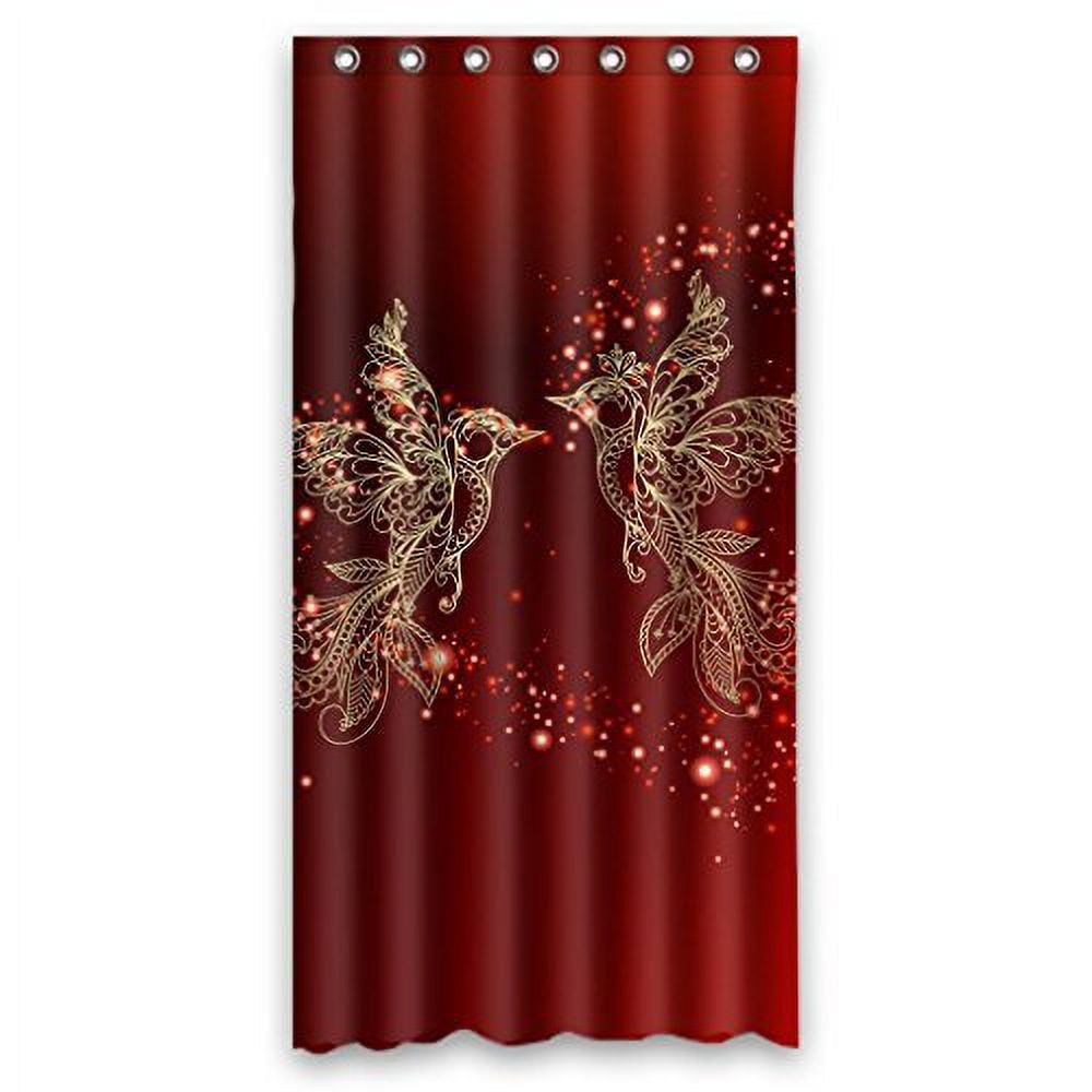 GreenDecor Aesthetic Red Inseparable King Bird Waterproof Shower Curtain  Set with Hooks Bathroom Accessories Size 36x72 inches