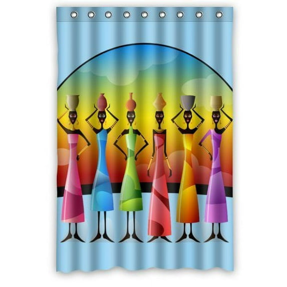 GreenDecor African Women Head Holding Stean Waterproof Shower Curtain Set with Hooks Bathroom Accessories Size 48x72 inches