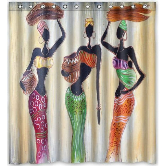 GreenDecor Afro American Women Waterproof Shower Curtain Set with Hooks Bathroom Accessories Size 66x72 inches