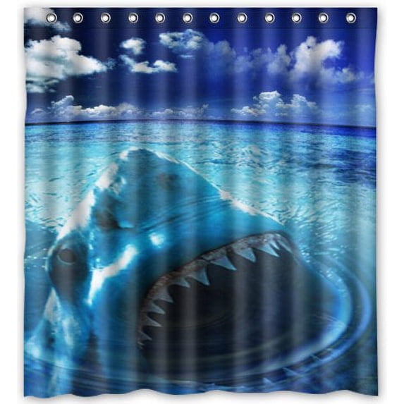 GreenDecor Amazing Great White Shark Waterproof Shower Curtain Set with Hooks Bathroom Accessories Size 66x72 inches