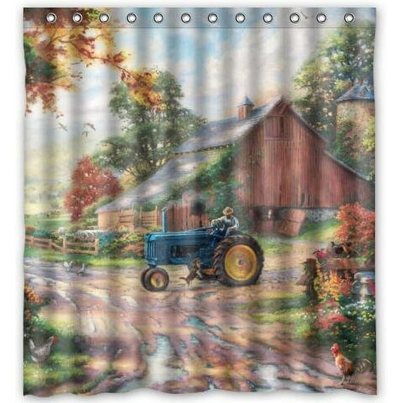 GreenDecor Amazing Tractor Waterproof Shower Curtain Set with Hooks Bathroom Accessories Size 66x72 inches
