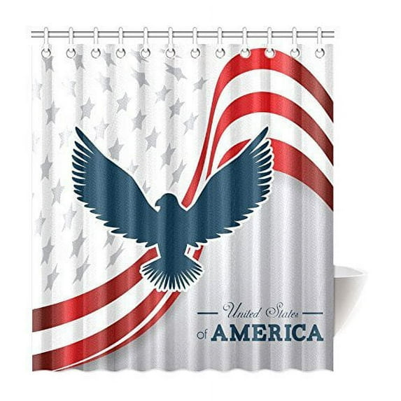 GreenDecor American Flag And Eagle Waterproof Shower Curtain Set with Hooks Bathroom Accessories Size 60x72 inches