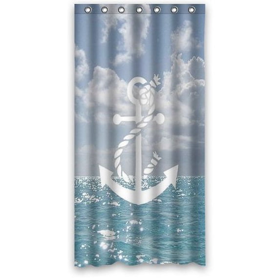 GreenDecor Anchor Waterproof Shower Curtain Set with Hooks Bathroom Accessories Size 36x72 inches