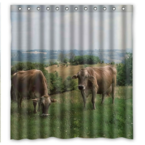 GreenDecor Animals Cow Waterproof Shower Curtain Set with Hooks Bathroom Accessories Size 66x72 inches