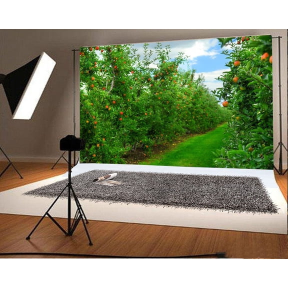 GreenDecor Apples Trees Backdrop 7x5ft Photography Backdrop Autumn Harvest Season Grass Land Ripe Fruits Photos Video Studio Props