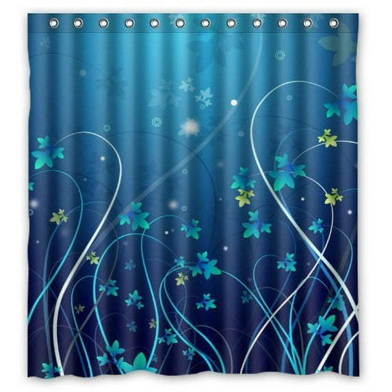GreenDecor Artistic Blue Flowers Dreamy Blue Waterproof Shower Curtain Set with Hooks Bathroom Accessories Size 66x72 inches