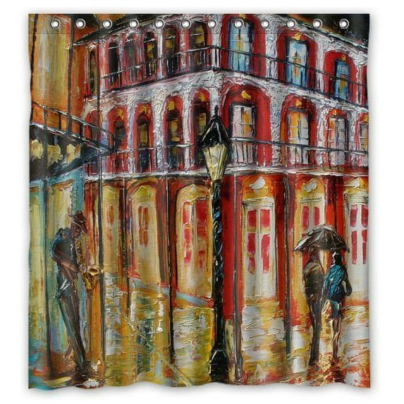 GreenDecor Artistic Orleans French Quarter Waterproof Shower Curtain Set with Hooks Bathroom Accessories Size 66x72 inches