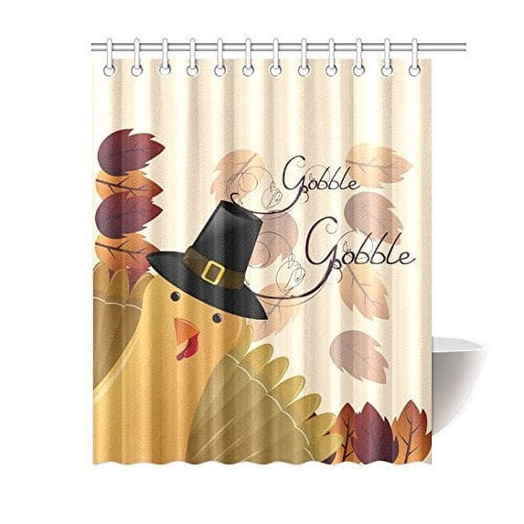 GreenDecor Autumn Turkey Gobble Gobble Waterproof Shower Curtain Set with Hooks Bathroom Accessories Size 60x72 inches