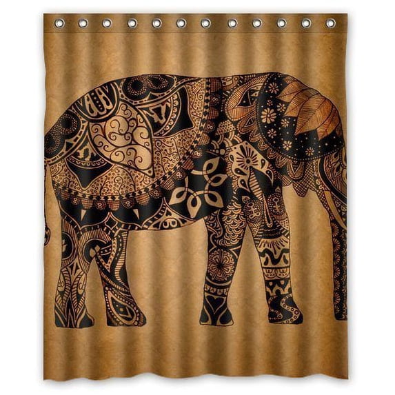 GreenDecor Aztec Elephant Waterproof Shower Curtain Set with Hooks Bathroom Accessories Size 60x72 inches