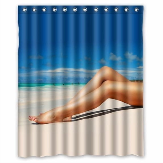 GreenDecor Beach Waterproof Shower Curtain Set with Hooks Bathroom Accessories Size 60x72 inches