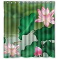 thumbnail image 1 of GreenDecor Beautiful Lotus Flower Waterproof Shower Curtain Set with Hooks Bathroom Accessories Size 66x72 inches, 1 of 2
