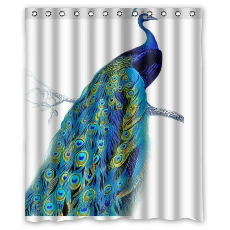 GreenDecor Beautiful Peacock Feathers Waterproof Shower Curtain Set with Hooks  Bathroom Accessories Size 60x72 inches 