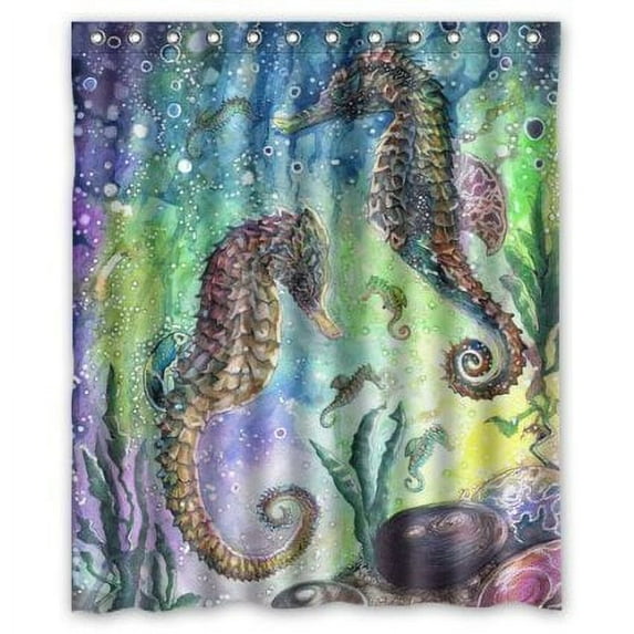 GreenDecor Beautiful Seahorse Underwater Animal Deep Sea Ocean Horse Waterproof Shower Curtain Set with Hooks Bathroom Accessories Size 36x72 inches