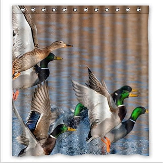 GreenDecor Beauty Mallard Ducks Waterproof Shower Curtain Set with Hooks Bathroom Accessories Size 66x72 inches