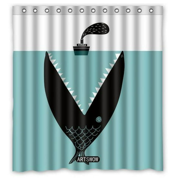 GreenDecor Big Fish Devouring A Ship Waterproof Shower Curtain Set with Hooks Bathroom Accessories Size 66x72 inches