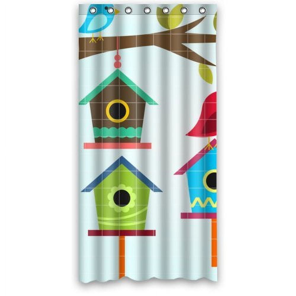 GreenDecor Birdhouse Picture Red Color Style Waterproof Shower Curtain