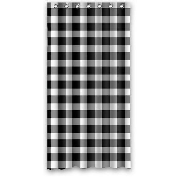 GreenDecor Black And White Gingham Check Plaid Waterproof Shower Curtain Set with Hooks Bathroom Accessories Size 36x72 inches