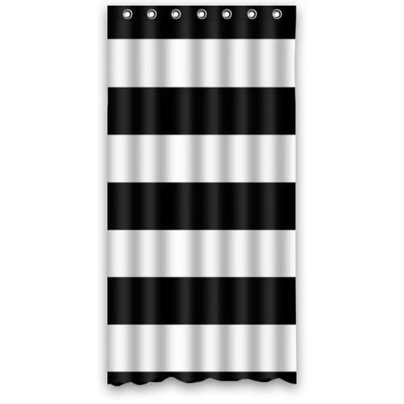 GreenDecor Black And White Horizontal Stripes Waterproof Shower Curtain Set with Hooks Bathroom Accessories Size 36x72 inches
